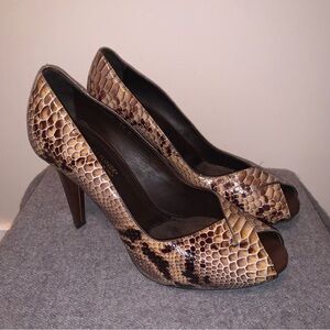 Donald Pliner Brown Python Leather Pump Peep-Toe Platform10